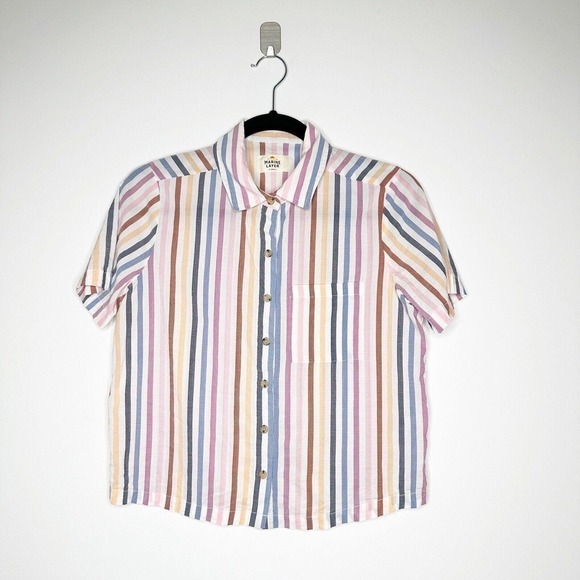 Marine Layer Talia Short-Sleeve Striped Button-Up Shirt Women Multicolor Size XS - Picture 2 of 5